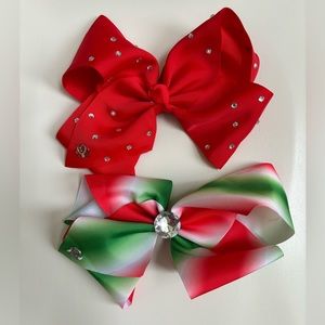 Lot of 2 Jojo Siwa Red, Green, White Hairbows